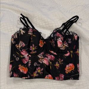 Victoria's Secret Black and Pink Floral Bustier